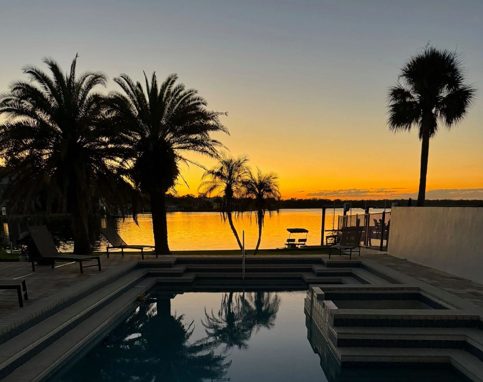 Waterfront home at dusk